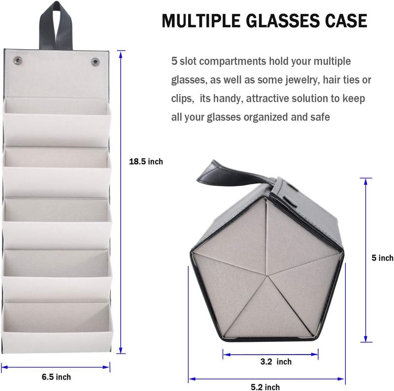 Kenpal Sunglasses Storage Organizer Holder Foldable Travel Case with 5 Slot Compartments for Multiple Glasses - Image 5